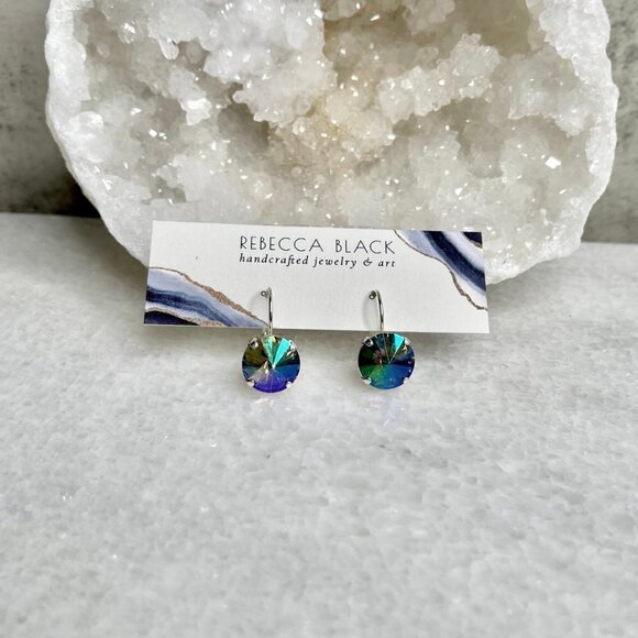 Preciosa Crystal Rivoli Drop Earrings Clear Rhinestone Silver Accent - Picture 4 of 4